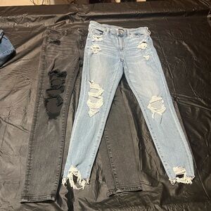 American Eagle Outfitters Light Blue/Faded Black Distressed Skinny Jeans
